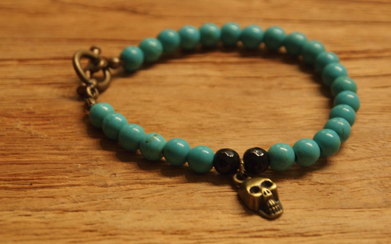 Rebelution Collection - Skull with Turquoise and Cut Agate